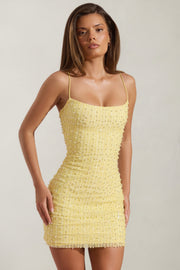 Oh Polly Drop a Glint Mini Robe Jaune Perles Bodycon