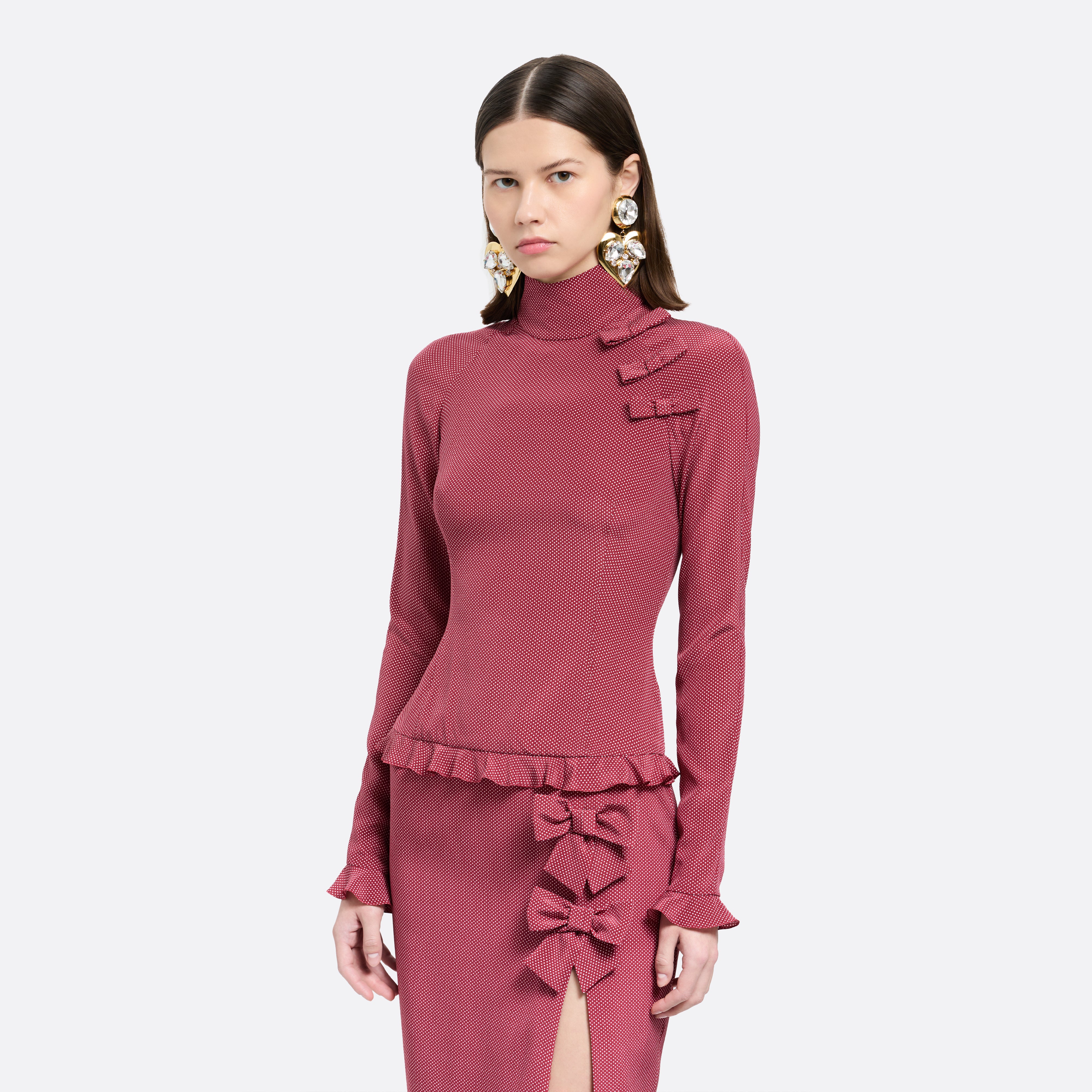 Alessandra Rich Dresses Polka-Dot Robe midi bordeaux à pois