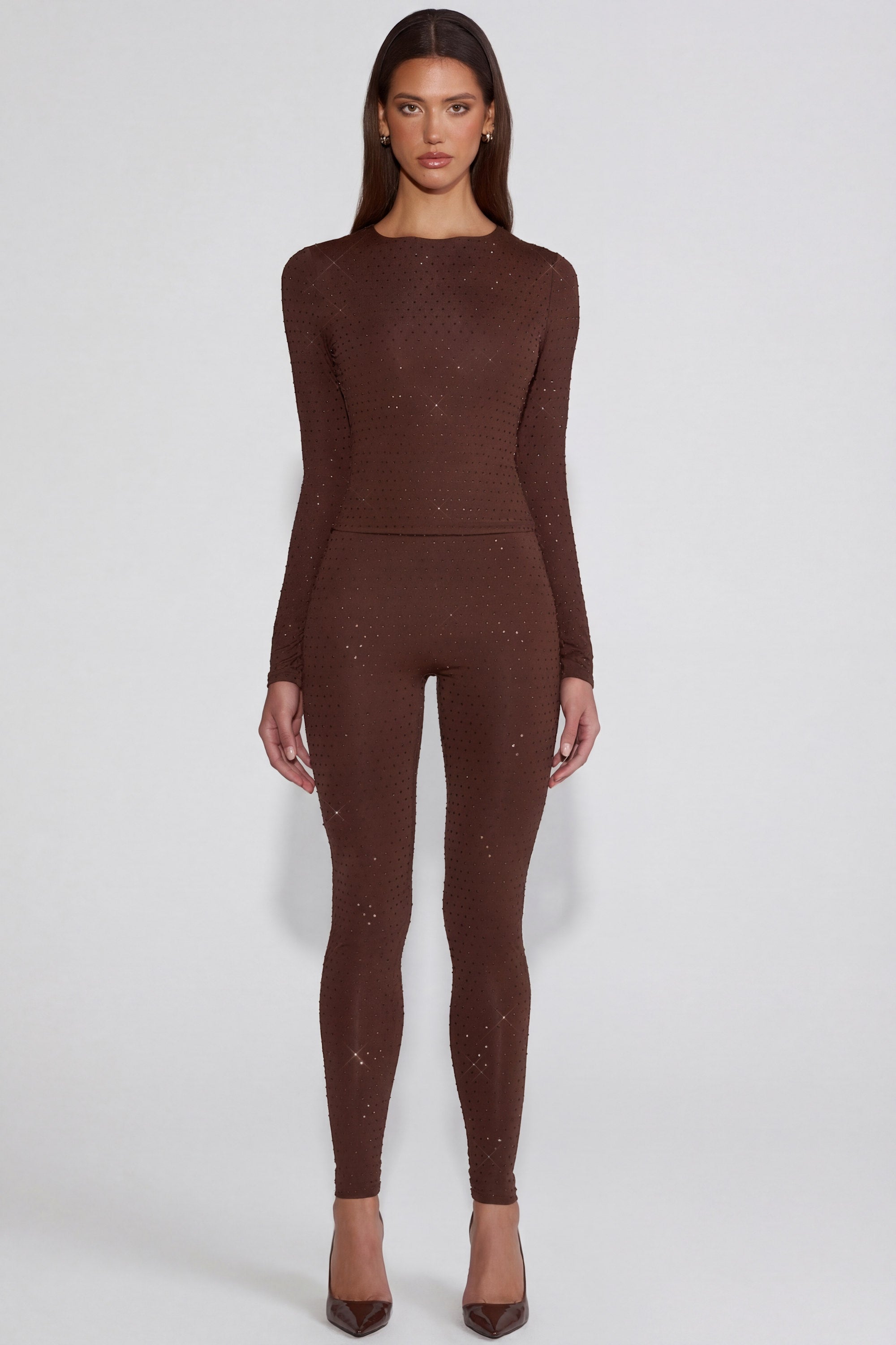 Oh Polly Cassie 14965 leggings jersey marron strass