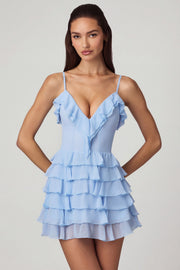 Oh Polly Lolina 13745A robe mini bleu clair dos lacé