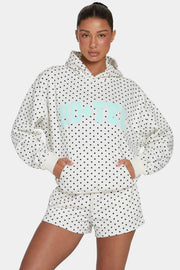 Oh Polly Oversized Applique Hoodie sweat femme noir pois