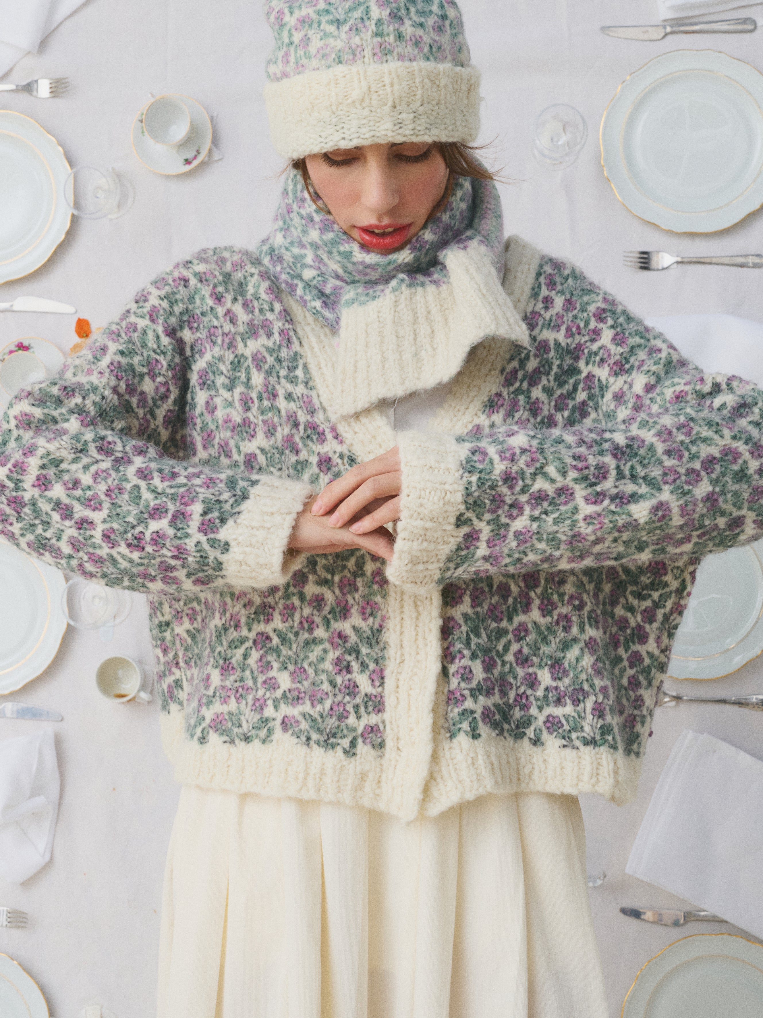 MII Mii à table Cardigan Ernst gilet femme S/M fleurs laine