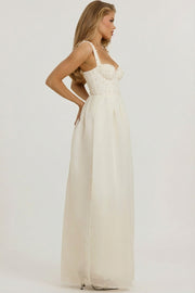 Oh Polly Delancey robe longue blanche perles corset
