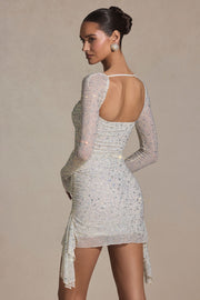 Oh Polly Marilla robe mini blanche strass manches longues
