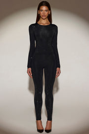 Oh Polly Venia 14966 haut noir strass manches longues