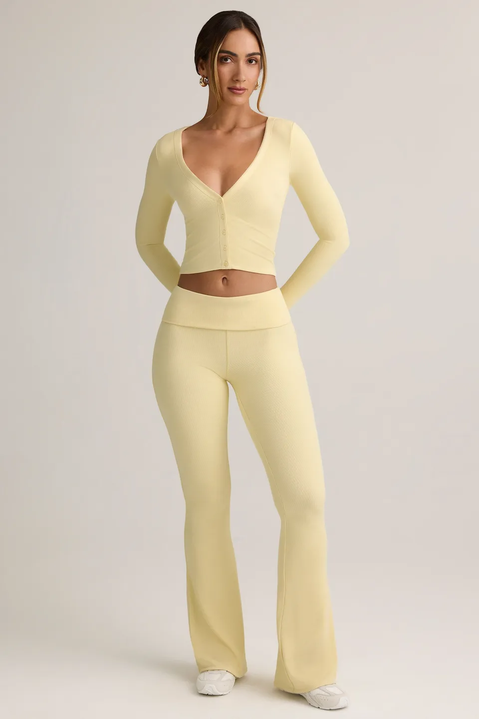 Oh Polly Jules pantalon flare jaune taille rabattue modal