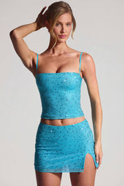 Oh Polly Embellished Inina mini jupe strass bleu aqua