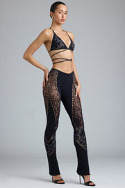 Oh Polly Stevie Pantalon Évasé Noir Strass Taille Mi-Haute