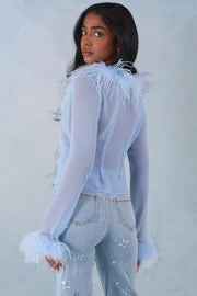 Oh Polly Elisia top plumes bleu clair chiffon