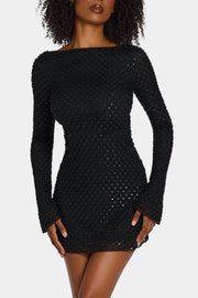 Oh Polly Embellished Grazina robe mini noire strass