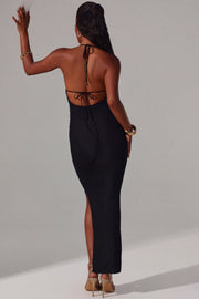 Oh Polly Mariposa 7284 Robe longue noire jersey décolleté