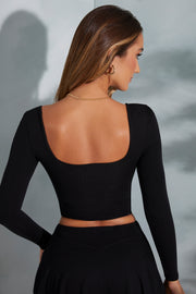 Oh Polly Nadiya crop top noir col carré manches longues