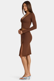 Oh Polly Skirts Perdy Jupe Midi Marron Dentelle Modal