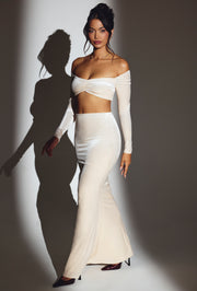 Oh Polly Nixie Velvet Maxi Jupe Ivoire