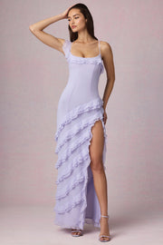 Oh Polly Hera 13744 robe maxi lilas volants fendue