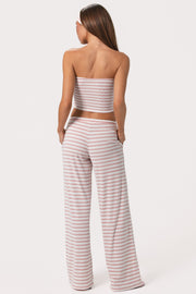 Oh Polly Ribbed Jersey Low-Rise Pantalon Rose Rayé Taille Basse