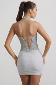 Oh Polly Drea mini jupe argentée froncée taille mi-haute