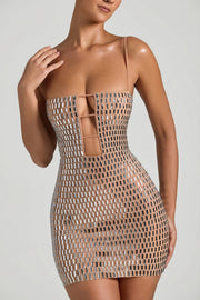 Oh Polly Embellished 10087 mini robe miel découpes strass