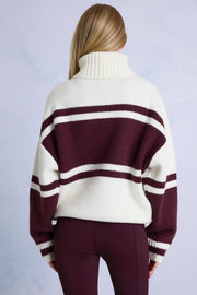 Oh Polly Knitwear BT1854B pull col roulé bordeaux laine