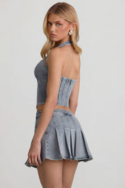 Oh Polly Laika 1366 mini jupe jean bleu clair plissée