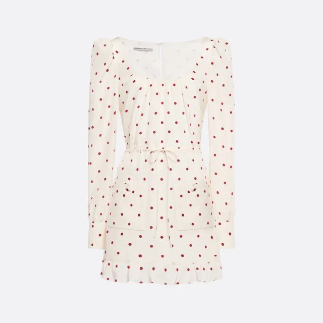 Alessandra Rich Polka-Dot Silk Mini Dress robe crème bordeaux 36-46