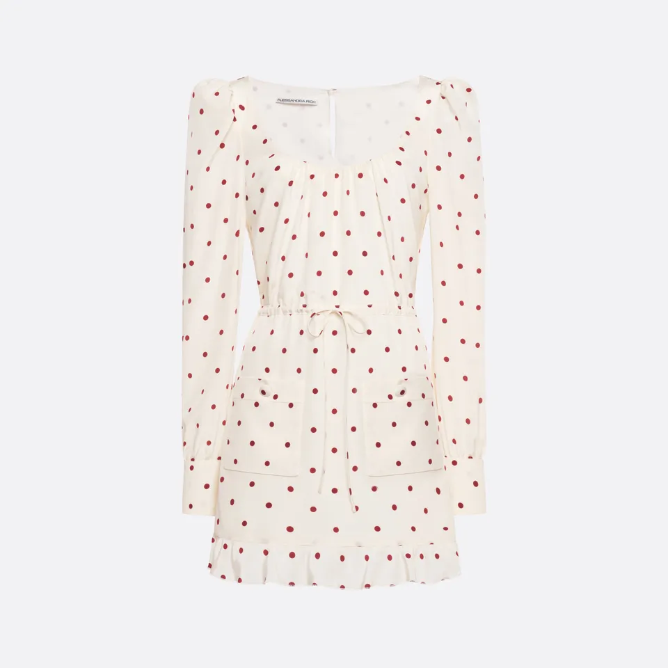 Alessandra Rich Polka-Dot Silk Mini Dress robe crème bordeaux 36-46