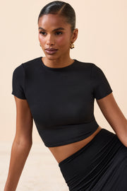 Oh Polly Myaree crop top noir manches courtes modal