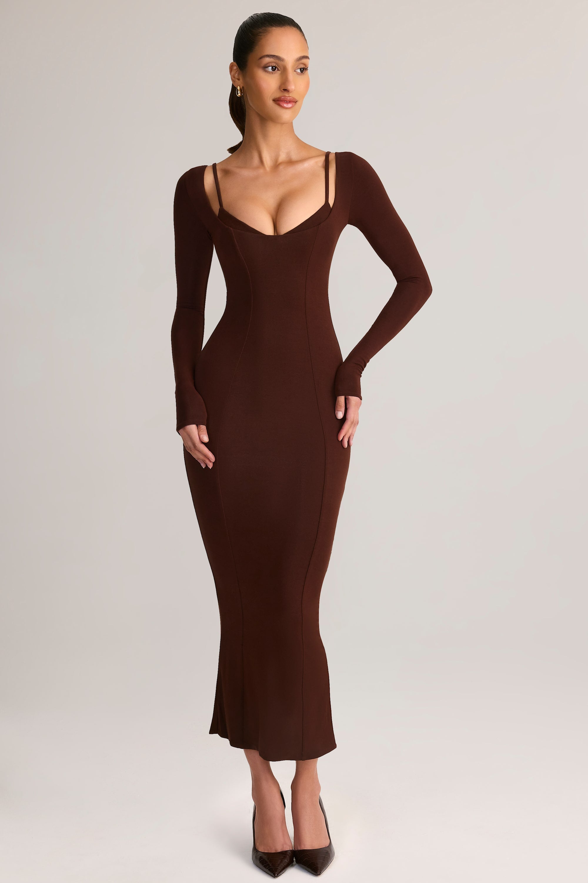 Oh Polly Ori robe midi marron chocolat modal