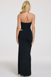 Oh Polly Dresses Nani robe maxi noire drapée