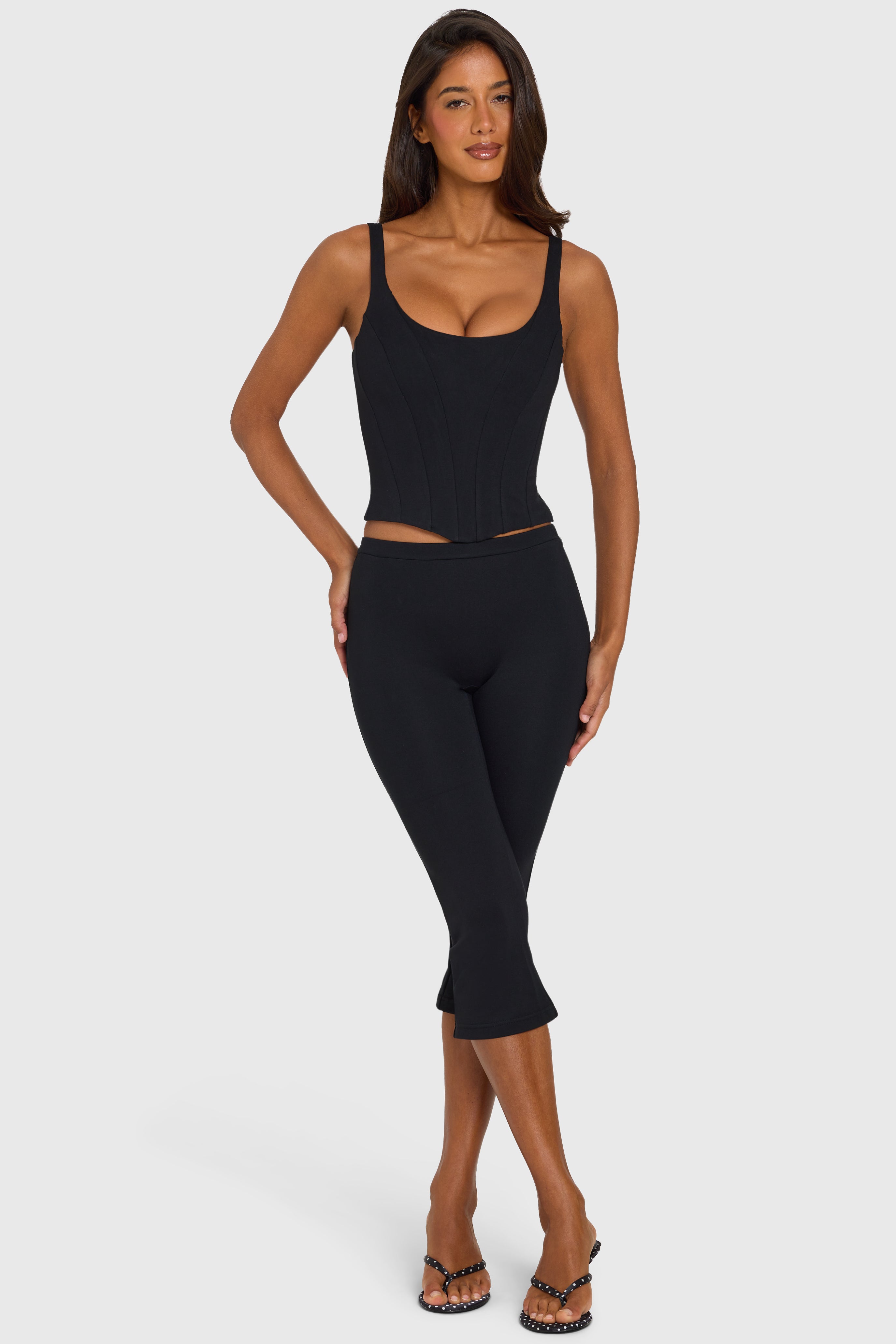 Oh Polly 16783 Legging Capri Noir Ponte Zip