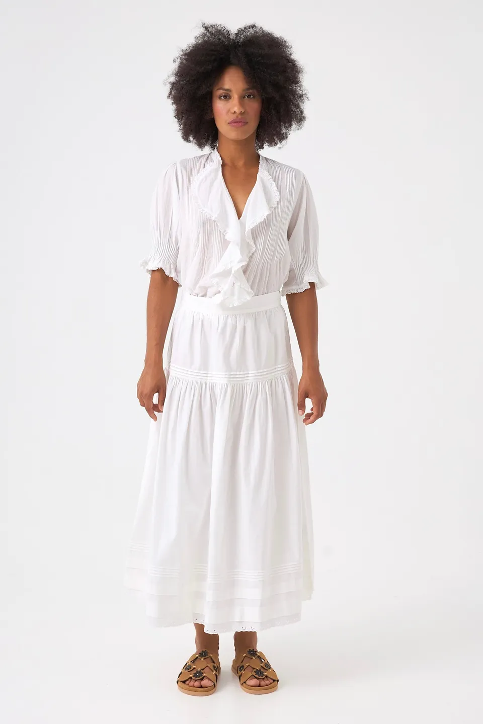 Chicosoleil Shelley jupe midi trapèze blanche coton