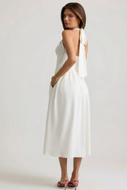 Oh Polly Orlena robe midi blanche boutonnée crêpe