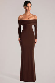 Oh Polly 15984 robe maxi marron dos nu modal