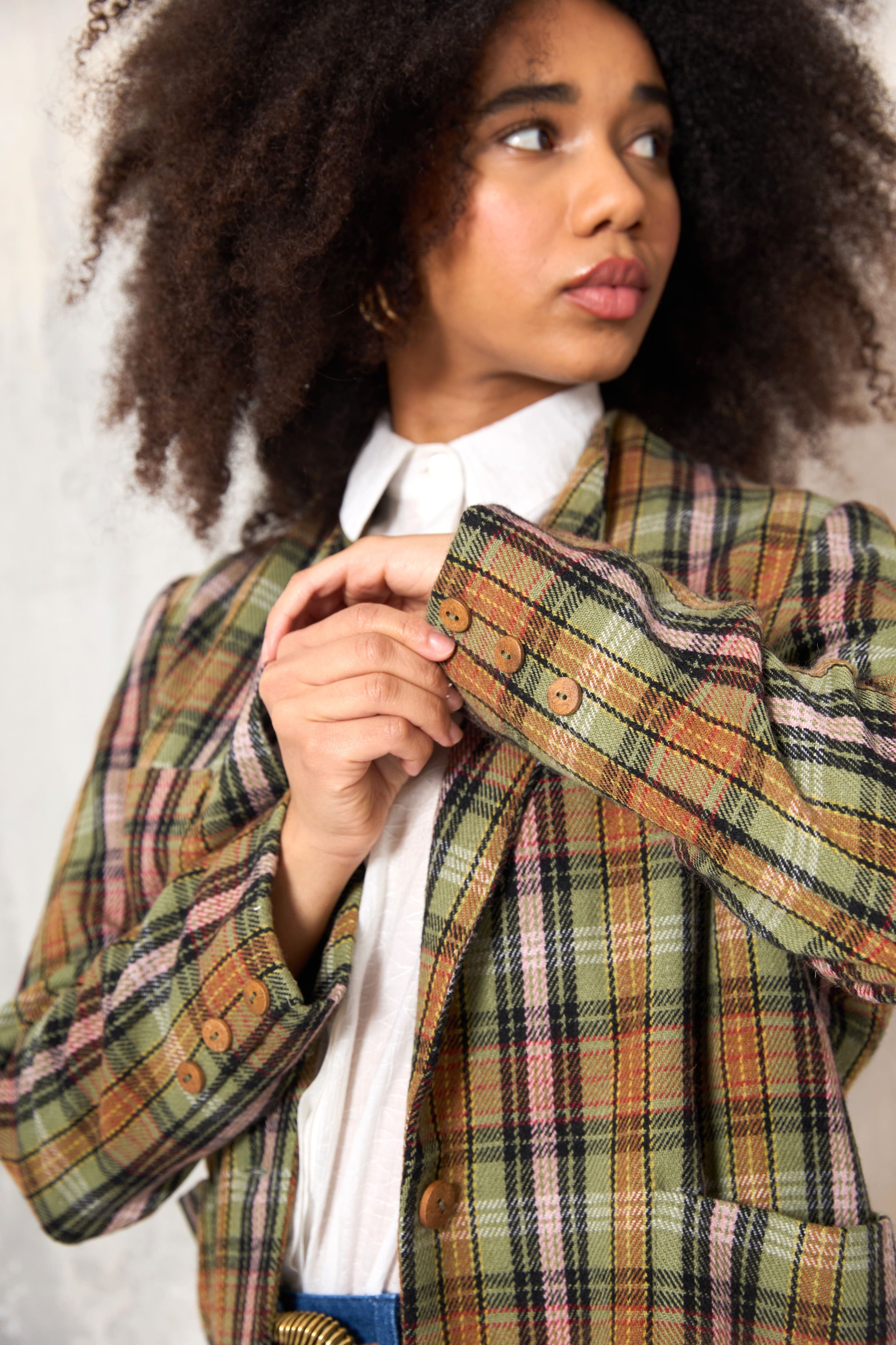 Chicosoleil Mika Veste blazer carreaux verts taille S laine