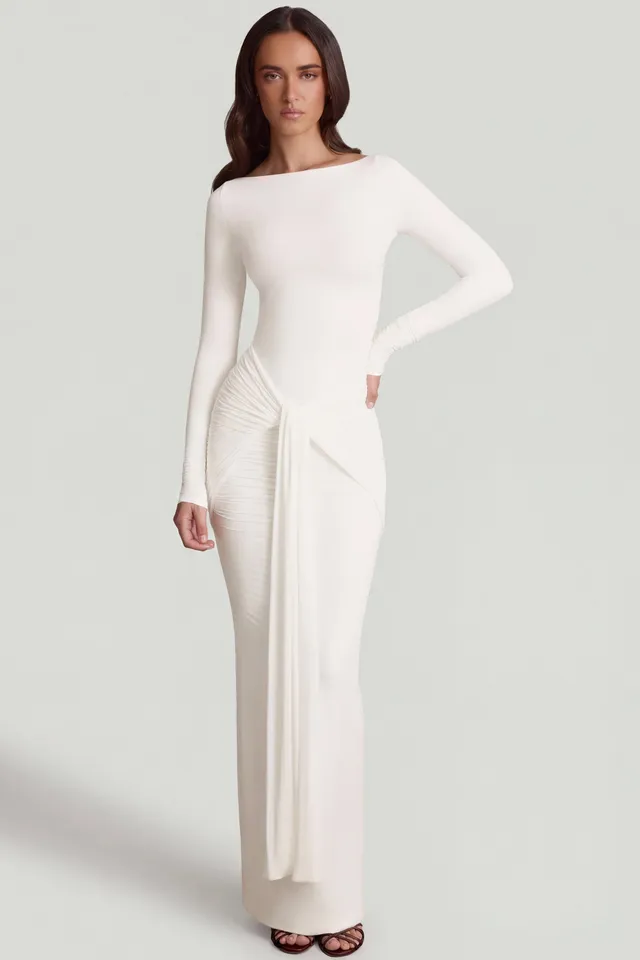 Oh Polly Mericia Robe longue blanche jersey nouée