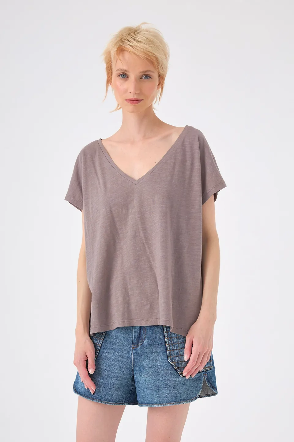 Chicosoleil Roxy tee-shirt oversize gris flanelle coton