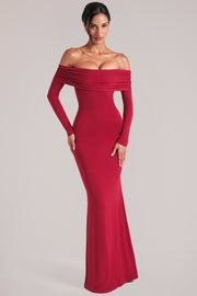 Oh Polly 15984 robe maxi rouge cerise épaules nues