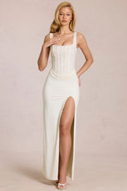 Oh Polly Zalia robe maxi dentelle perle corset fente