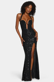 Oh Polly Embellished Sansel robe longue noire sequins