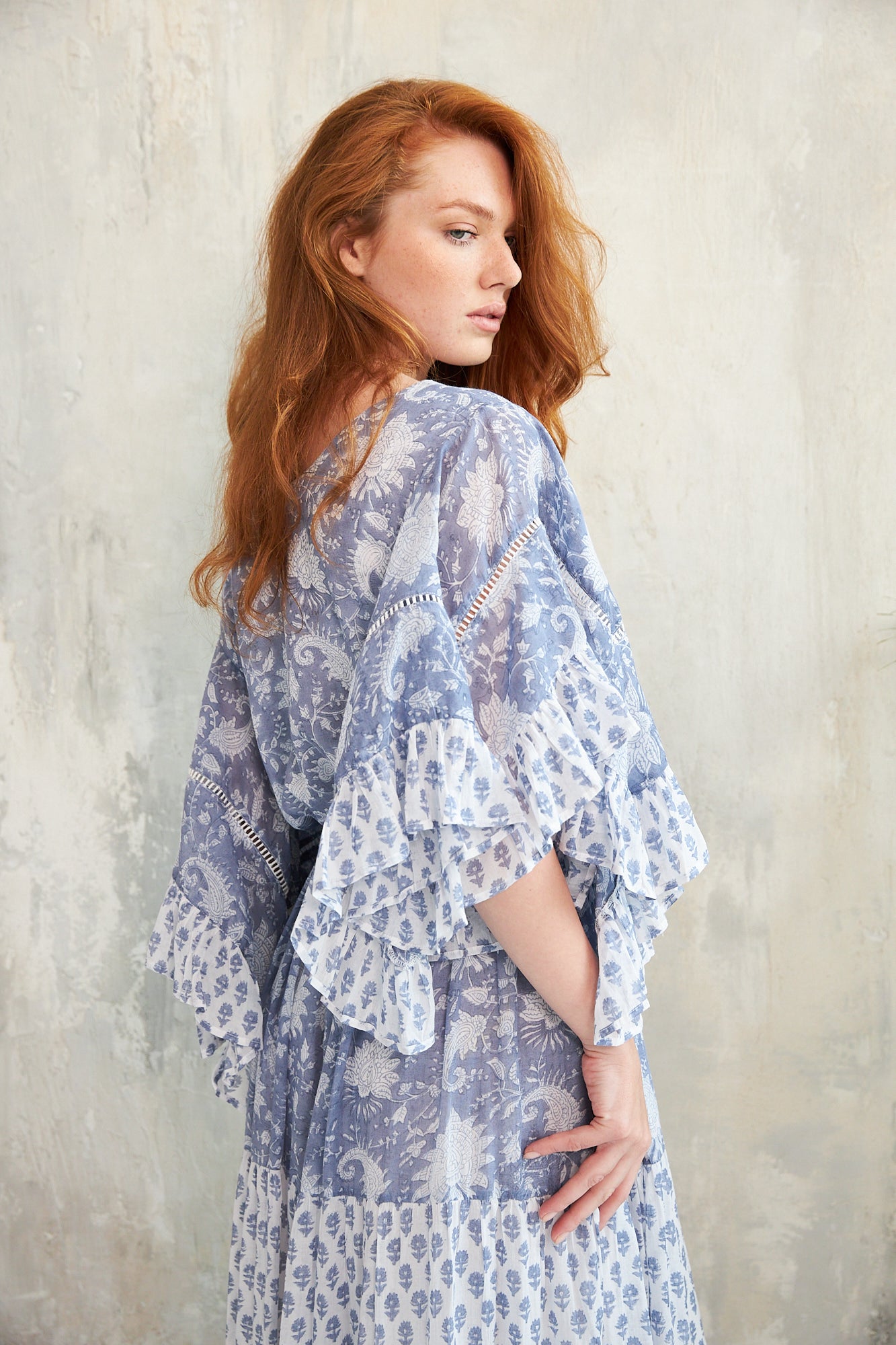 Chicosoleil Robe Kalyani bleue longue bohème coton