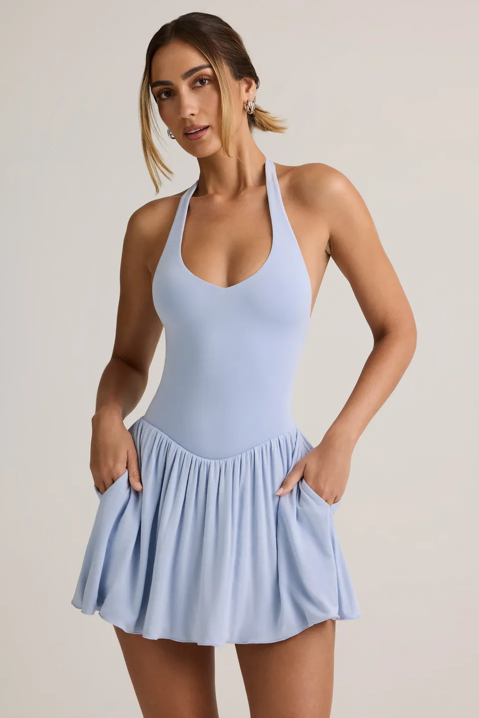 Oh Polly Reanna robe mini bleu clair dos nu