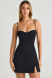 Oh Polly Emmy robe mini noire col cœur modal fente