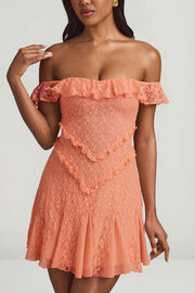 Oh Polly Nahida Lace A-Line Mini Robe Pêche