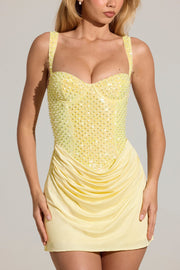 Oh Polly Nyra 16194 robe mini corset jaune citron perles