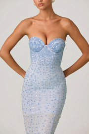 Oh Polly Vesna robe longue bleu ciel sequins sirène