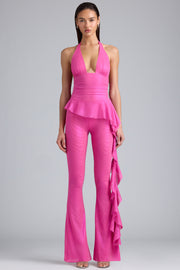Oh Polly Reese 8204 pantalon flare rose volants métal