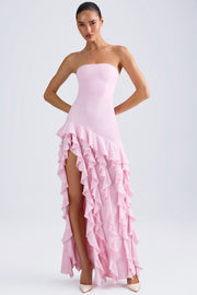 Oh Polly Diletta 8380 robe longue bustier rose volants