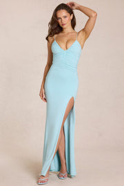 Oh Polly Elanora 15660 robe longue bleu clair fente