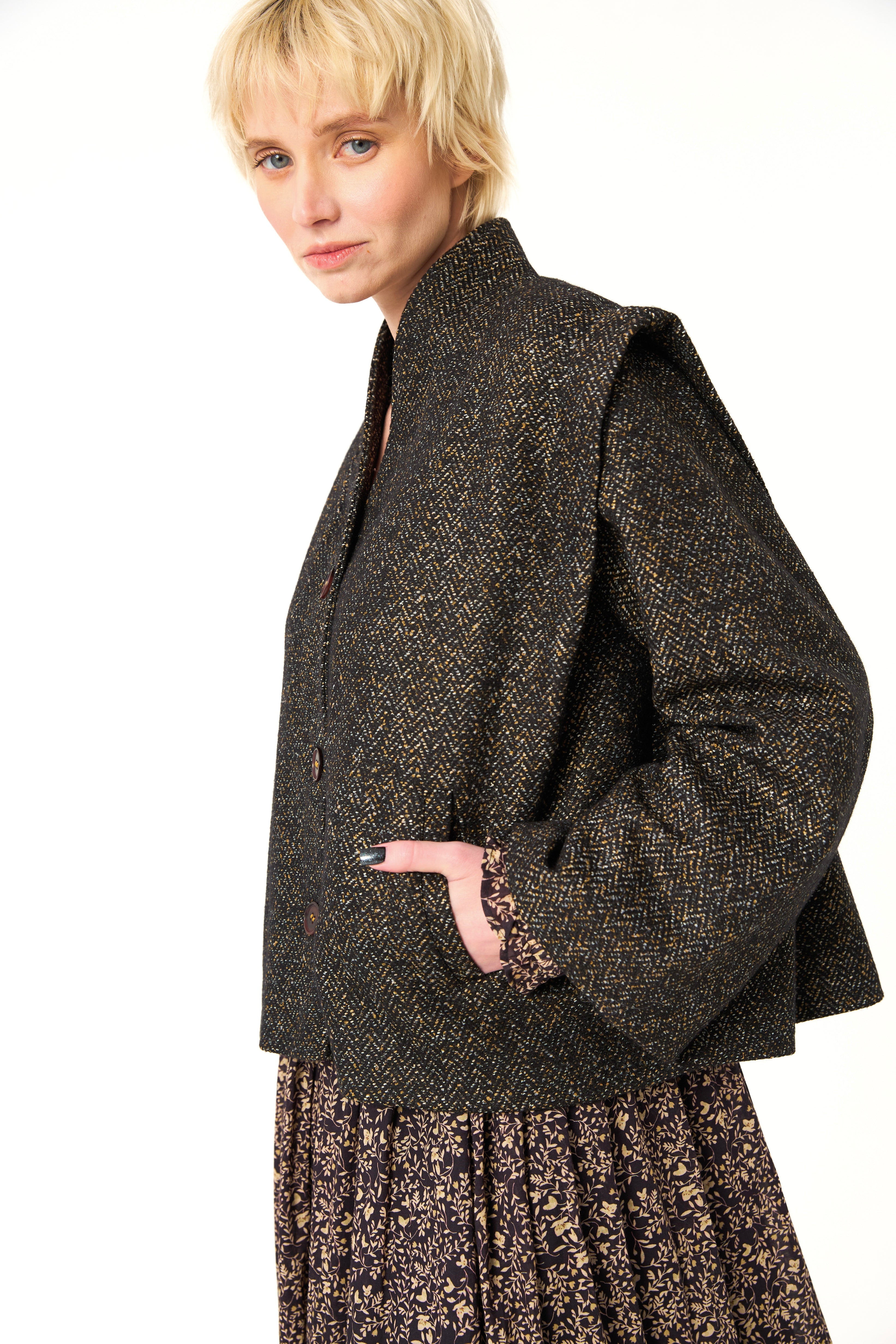 Chicosoleil Akira veste courte tweed mystic chevron