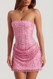 Oh Polly Ziya Robe bustier rose perles paillettes